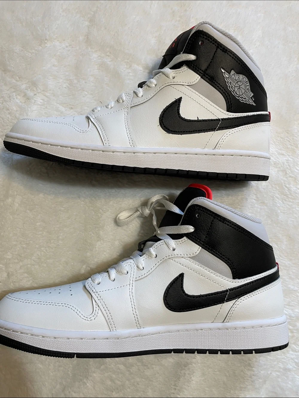 Jordan Mid-Top Sneakers in White, Black & Red